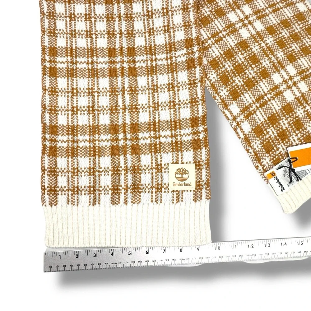 Timberland Buffalo Plaid Knit Scarf Wheat Tan Cream Chunky Unisex‎ OS NWT $60